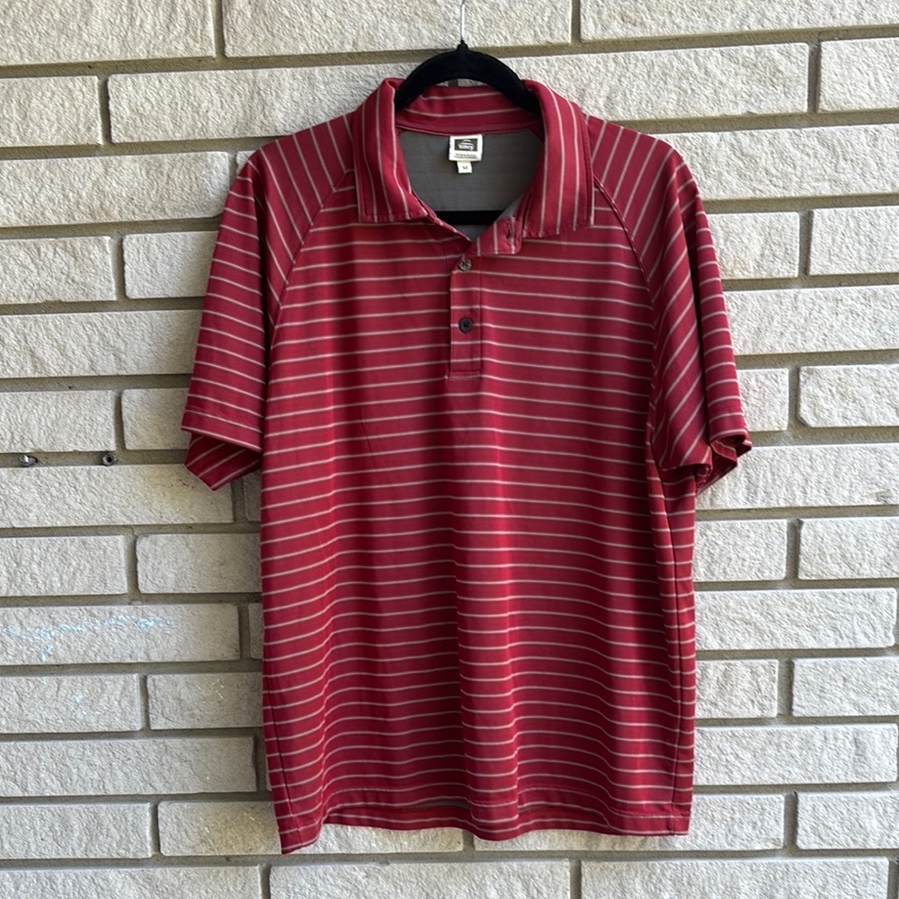 Tilley Red Striped Short Sleeve Polo Shirt Sz M